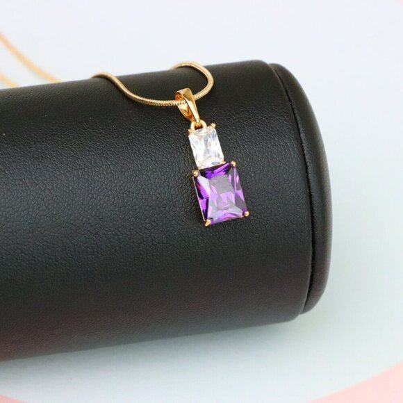 "Elegant Purple Pendant with Gold-Plated Finish – Luxe & Vibrant Style, XPPT1810 - Picture 3 of 13